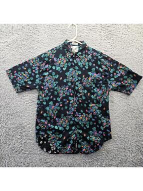 GOOUCH Vintage Rayon Shirt Hawaiian Men Small Black Abstract Art All Over Print